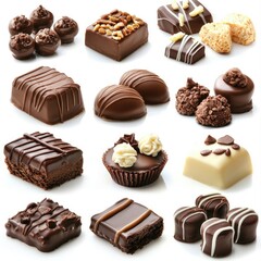 Obraz premium Assorted chocolates; delicious treats; white background; confectionery; food photography; website, menu, cookbook