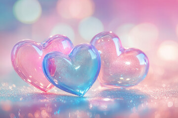 Obraz premium Beautiful translucent hearts in pastel colors on sparkling background