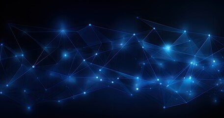Abstract blue network design with glowing nodes and connections.