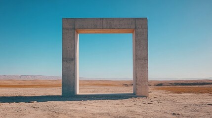 Concrete Frame Enframing Desert Landscape Under Blue Sky
