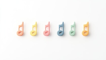 Colorful musical notes arranged in a line on a white background, symbolizing creativity and joy in music