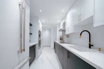 View of a modern white kitchen.