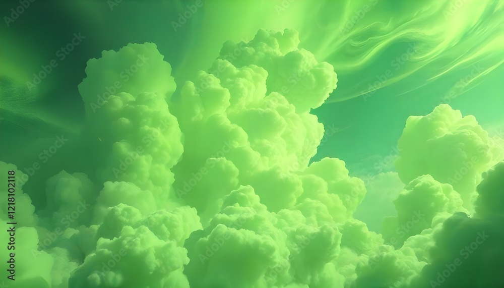 Aufkleber a vibrant green cloudscape, an artistic depiction of lush, surreal skies with soft, flowing clouds i