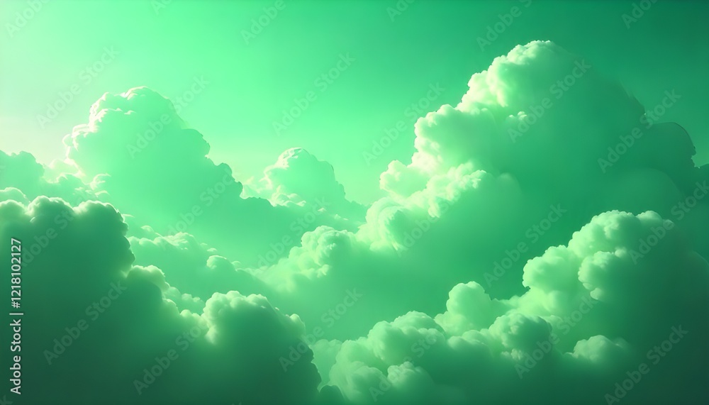Aufkleber a vibrant green cloudscape, an artistic depiction of lush, surreal skies with soft, flowing clouds i