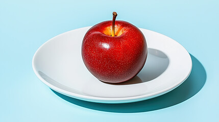 Single plum on a white plate with soft pastel background and clean lighting, minimalist food photography with fresh composition
