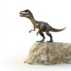 Fototapeta premium Curious dinosaur on rock, prehistoric landscape, paleontology illustration, educational resource