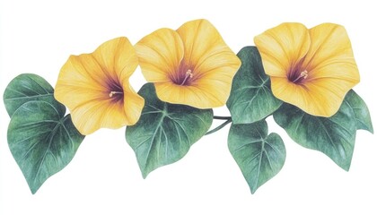 Vibrant yellow flowers with lush green leaves, beautifully arranged against a clean background, ideal for decor