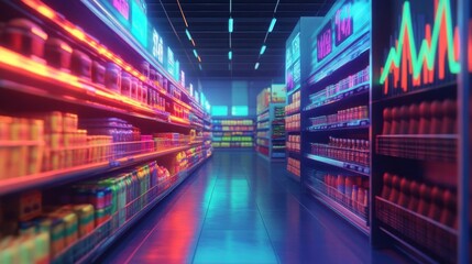 Fototapeta premium Vibrant grocery aisle with colorful products.
