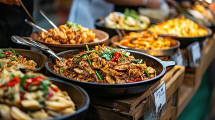 Obraz premium Delicious Asian Food Buffet: A Culinary Delight