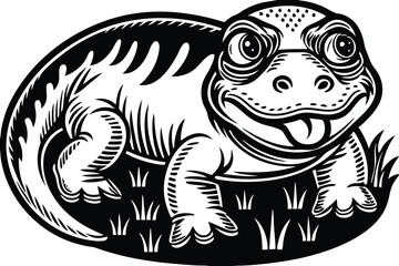 Cute Cartoon Lizard in a Vintage Style Illustration