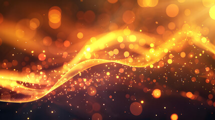 Obraz premium A vibrant abstract background with flowing waves and glowing particles in warm tones.