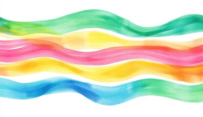 Abstract watercolor waves in vibrant rainbow colors on white background.