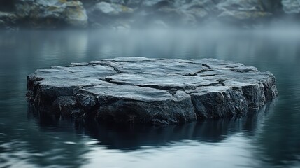 Naklejka premium Mystical Rock Formation in Misty Lake