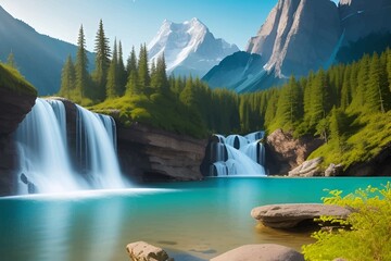 Fototapeta premium Beautiful and Peaceful Nature Scenery Illustration Landscape Countryside Tranquil Vibrant and Colorful