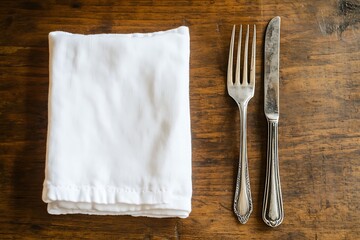 Simple Table Setting with Fork, Knife, and Napkin