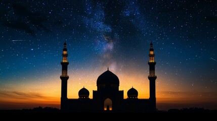 A night shot of a mosque silhouette