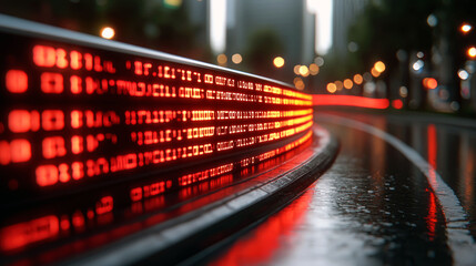 Obraz premium Cyberpunk Cityscape: Red Digital Display at Night