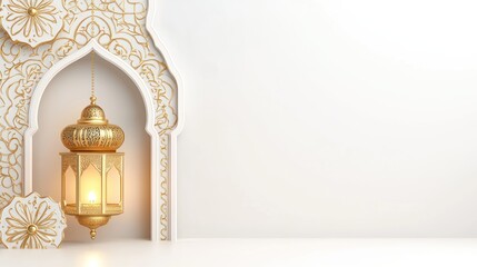 Golden Lantern in White Arabic Arch