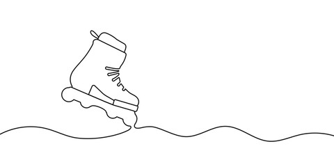 Continuous one line drawing of aggressive roller skates icon. Sport roll shoe symbol in single outline style on white background