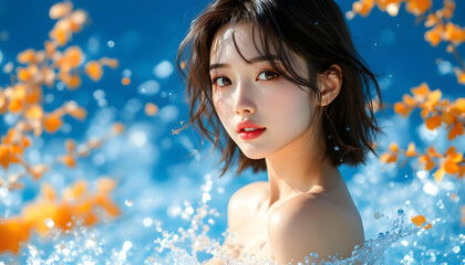 Fototapeta premium ファンタジーストーリー（ウルトラブルーの色彩を纏い、透き通るような肌を持つ女性）