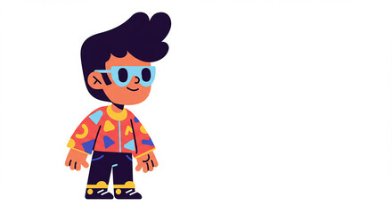Stylish Cartoon Boy with Geometric Shirt and Sunglasses Trendy Kid Illustration