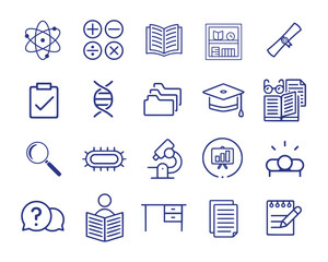 This education icon pack is designed to meet all your academic and learning needs. Consisting of 20 icons with blue color.