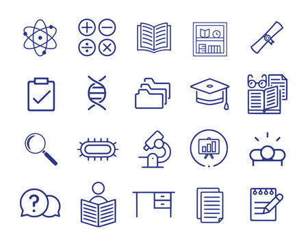 This education icon pack is designed to meet all your academic and learning needs. Consisting of 20 icons with blue color.