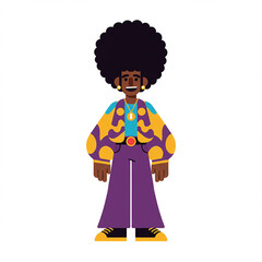 Retro 70s African American Man Funky Fashion Afro Hairstyle Colorful Clothing Illustration