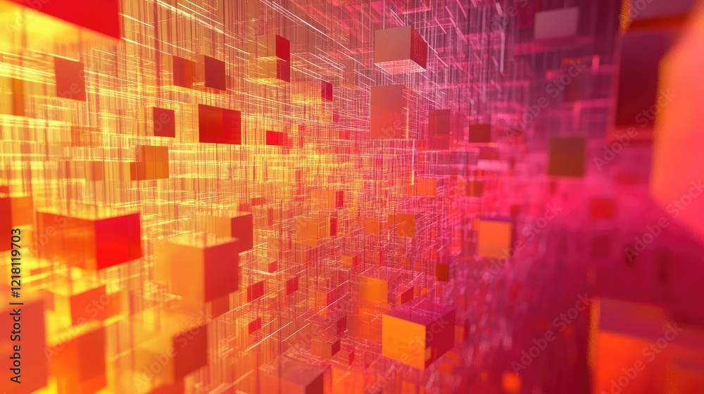 Aufkleber 3D concept of abstract big data storage with cubes and digital grids, symbolizing the technological backbone of modern data analysis and storage