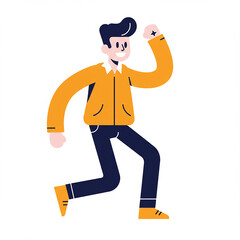 Joyful Young Man in Orange Jacket Running Active Lifestyle Illustration