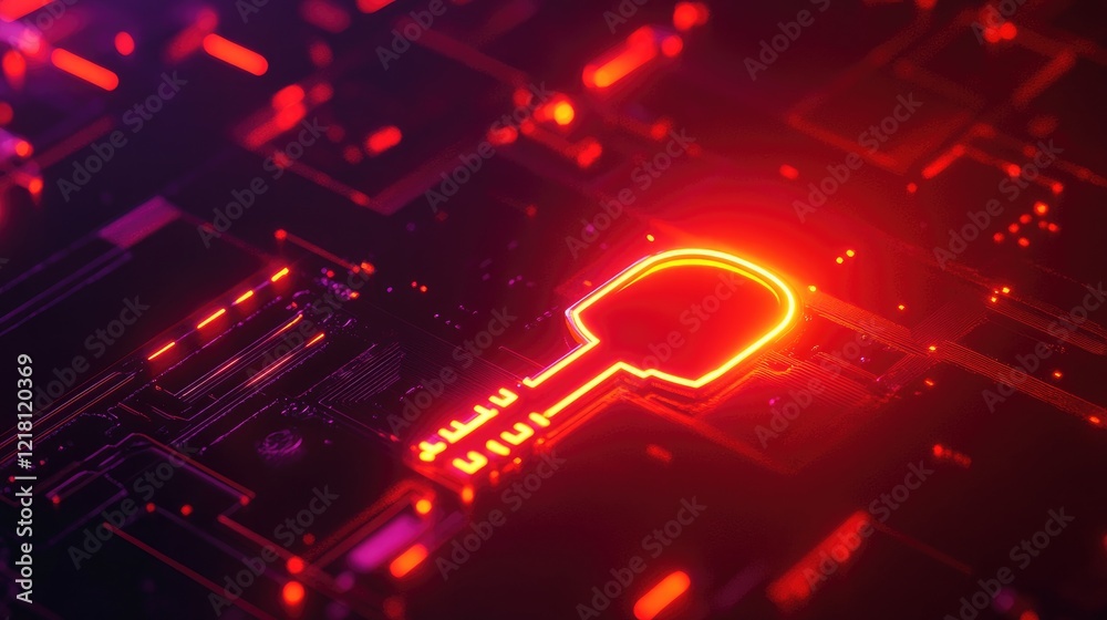 Poster A 3D render of a key and lock glowing in a digital environment, representing secure data access and modern encryption methods for data security