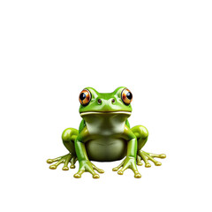 Obraz premium Green frog with orange eyes on a transparent background