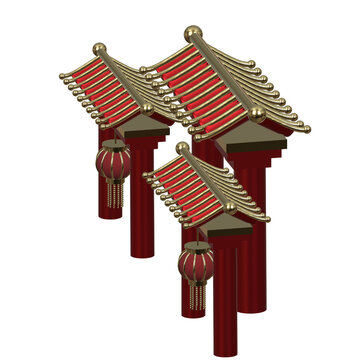 Chinese tample new year lantern 3D imlek
