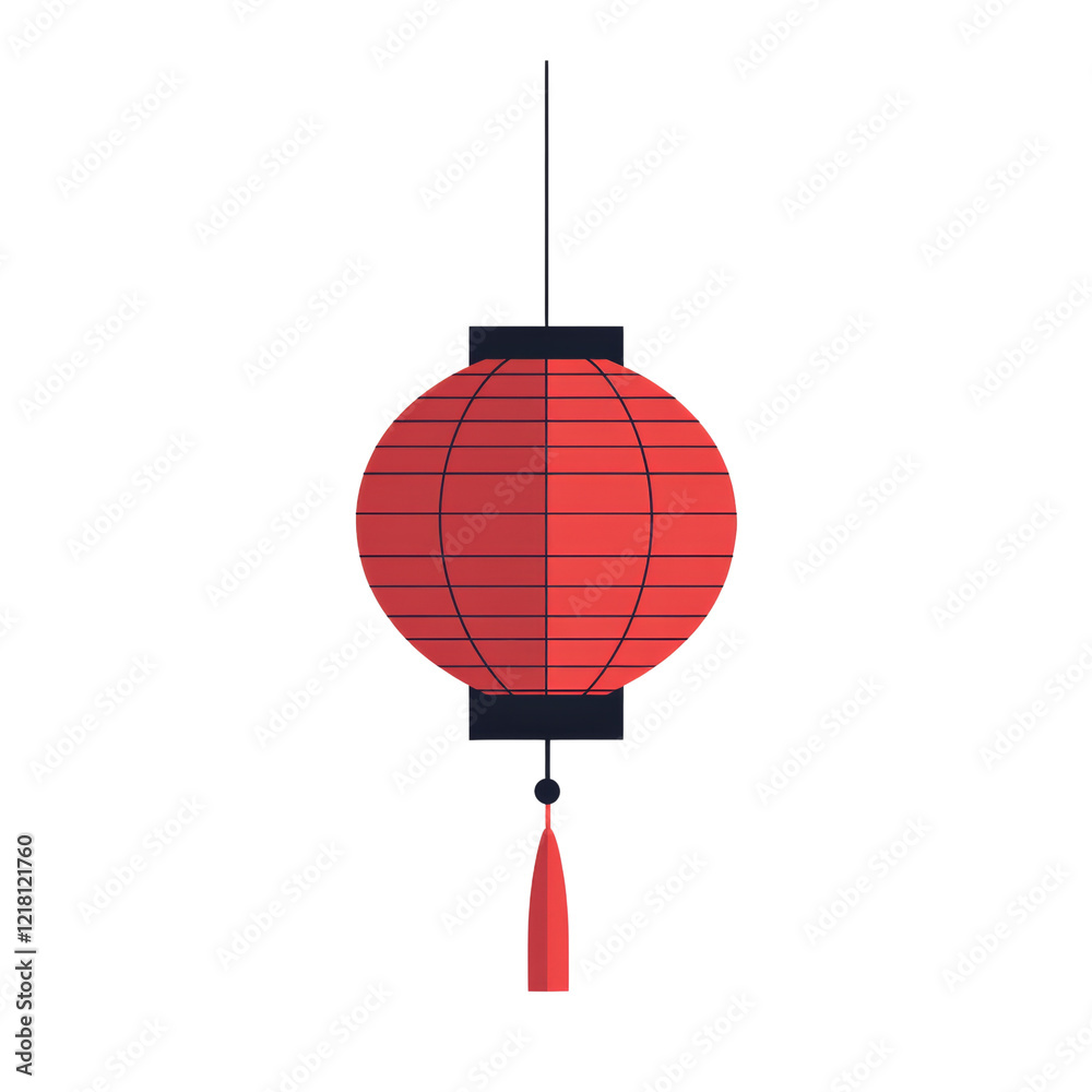 Poster The image shows a classic red Chinese lantern hanging from a thin string with a small red tassel.