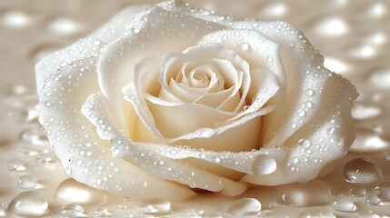 Dew Covered Cream Rose Close Up Photograph