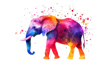 Obraz premium A colorful watercolor illustration of an elephant with vibrant splashes in the background.