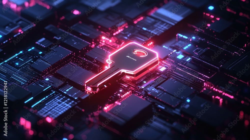 Aufkleber A concept image of a digital key unlocking secure data storage, symbolizing data authentication and protection in a high-tech digital world