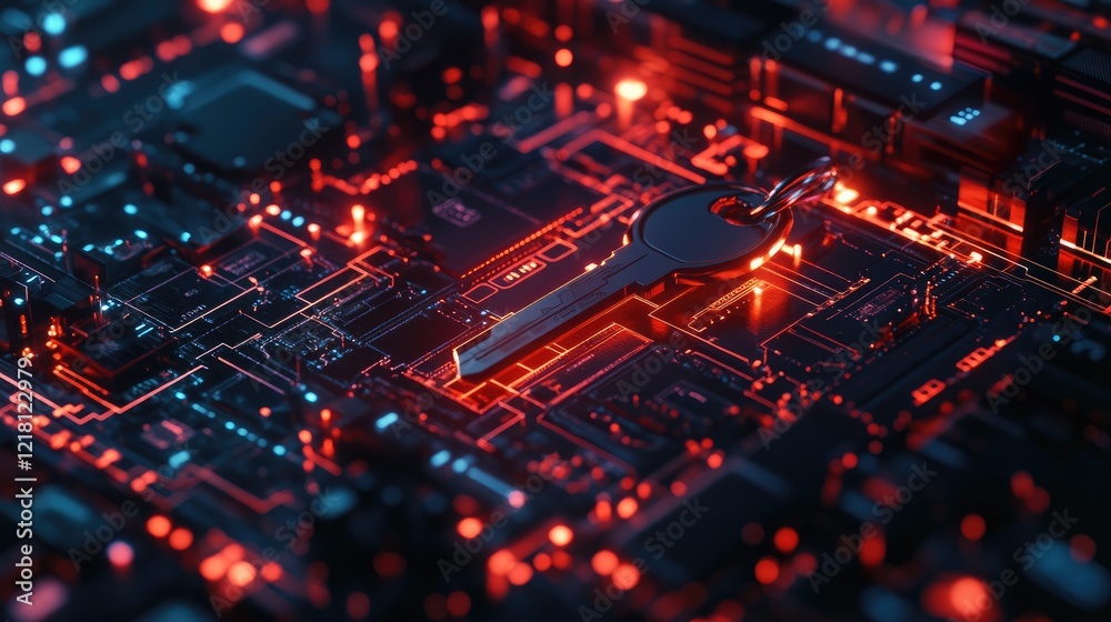 Aufkleber A concept image of a digital key unlocking secure data storage, symbolizing data authentication and protection in a high-tech digital world