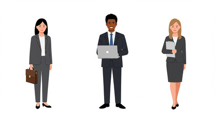 Diverse Business Professionals Asian African American and Caucasian Colleagues in Formal Suits