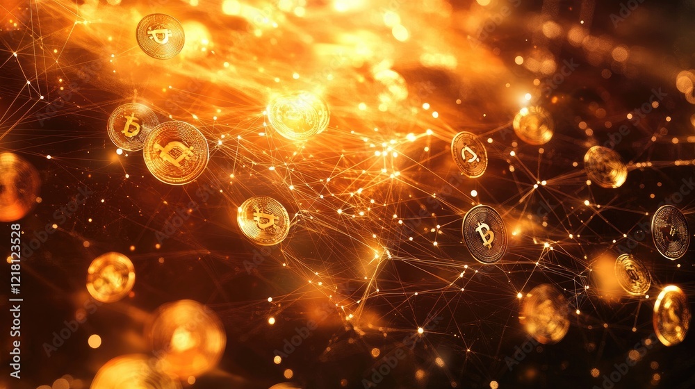 Aufkleber a conceptual image of fintech technology, with digital currencies and glowing financial symbols inte