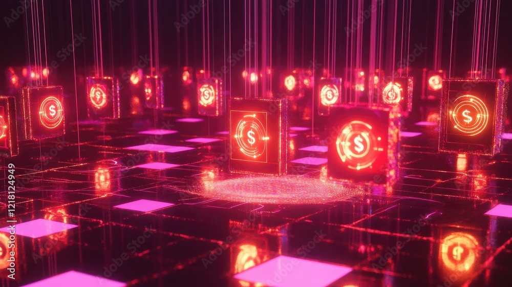 Aufkleber A digital abstract concept of CBDC technology, featuring glowing currency symbols and interconnected data streams, representing digital finance evolution