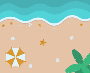 Illustration of Summer Beach with Flat Cartoon Design. Vector Background