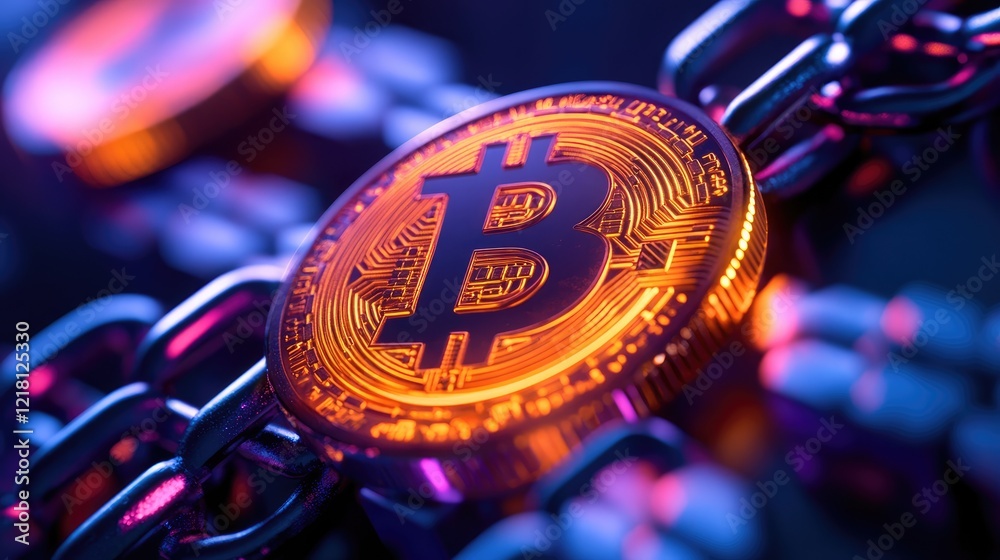 Aufkleber a digital concept of bitcoin and cryptocurrency blocks, with glowing blocks forming a secure chain, 