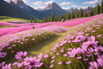 Obraz premium Beautiful and Peaceful Nature Scenery Illustration Landscape Countryside Tranquil Vibrant and Colorful