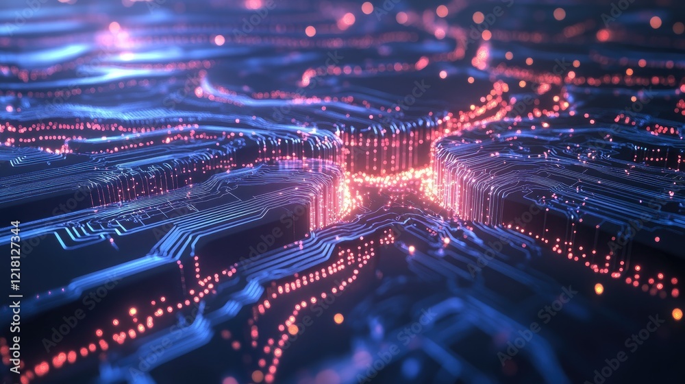 Poster A high-tech digital rendering of a computer system powered by AI, featuring glowing circuits, neural networks, and data processing in real-time