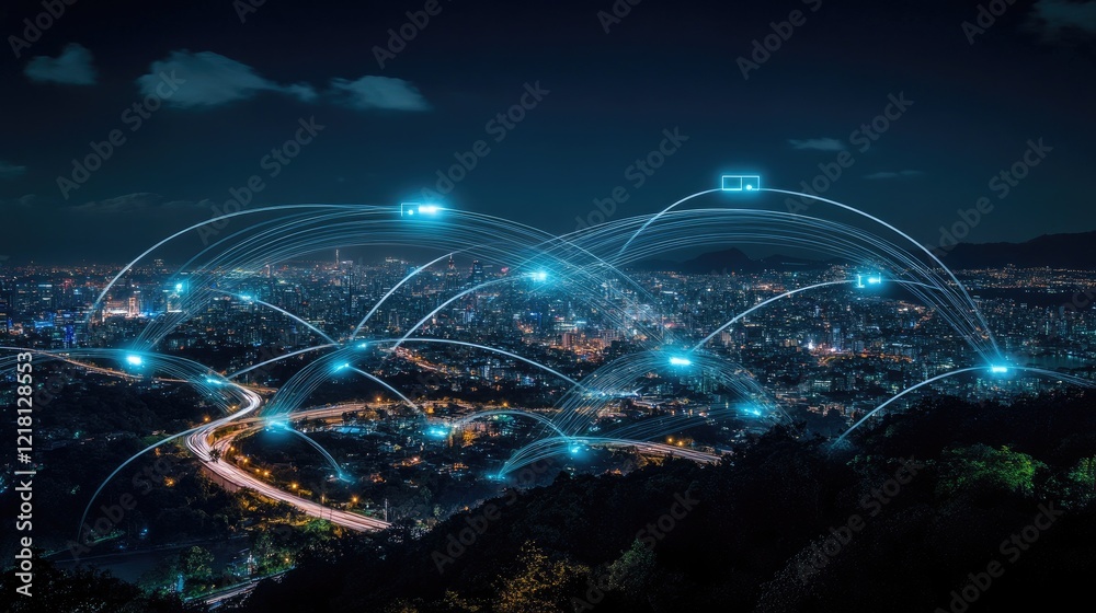 Aufkleber a modern representation of icoast-internet, with digital lines and connections forming a network, sy