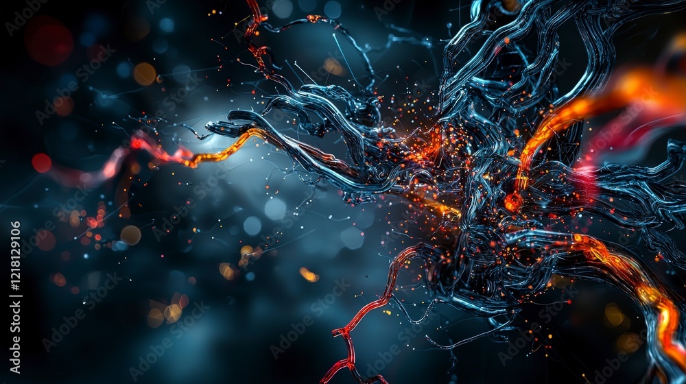 Poster Abstract interpretation of flowing technology elements in dynamic space with vibrant light accents