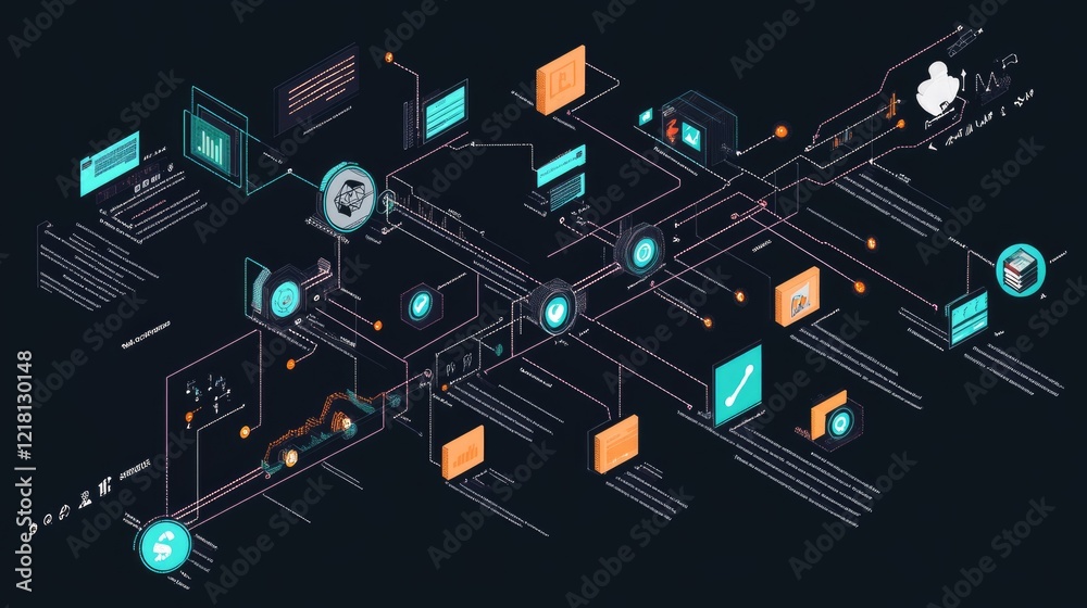 Poster A professional infographic showing the step-by-step process of blockchain transactions, with clear visual representations of data blocks and the blockchain structure