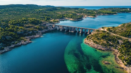 Obraz premium A scenic image of a hydroelectric dam nestled in nature, with clear blue waters and green landscapes, symbolizing sustainable energy for the future of communities