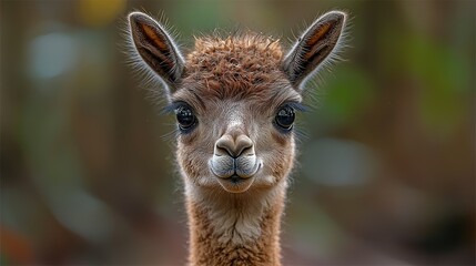 Fototapeta premium Adorable Young Vicuna Gazing Directly at Camera